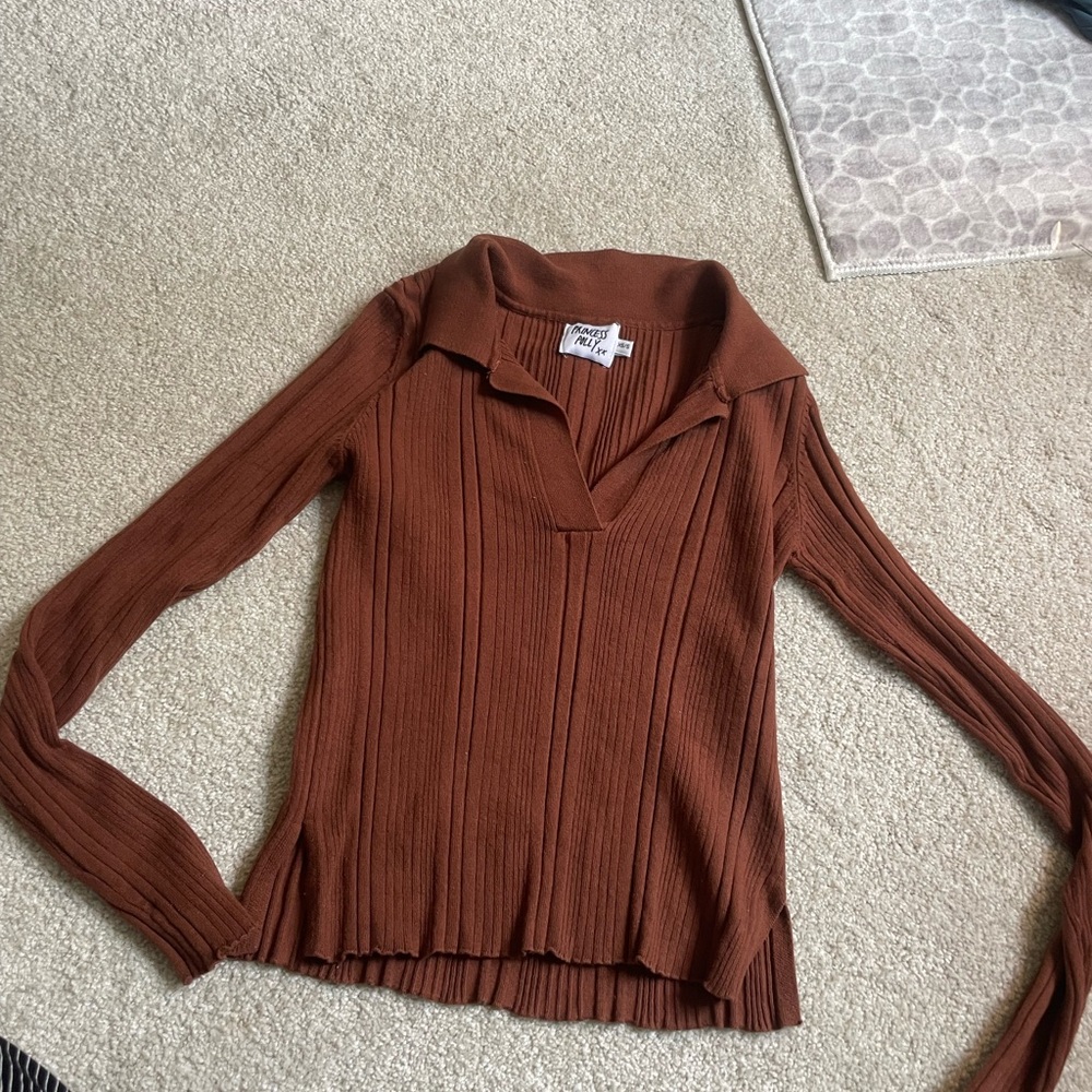 Princess Polly Rust Ribbed Sweater